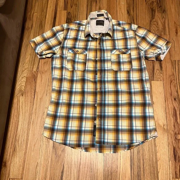 7 Diamonds Men's Blue and Yellow Plaid Casual Shirt Size S - Picture 1 of 8